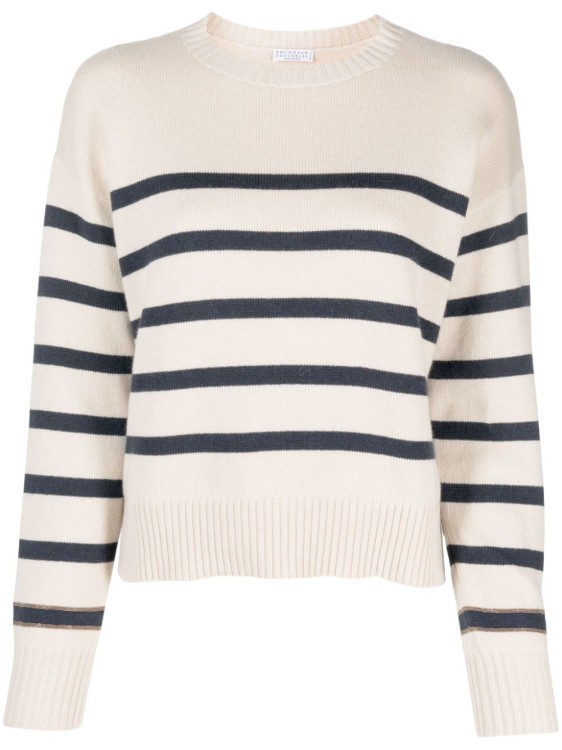 Brunello Cucinelli Blue Stripe Sweater In Multi