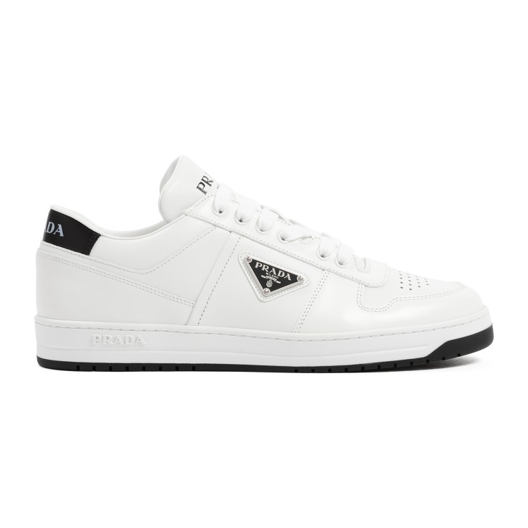 Shop Prada White Leather Downtown Sneakers