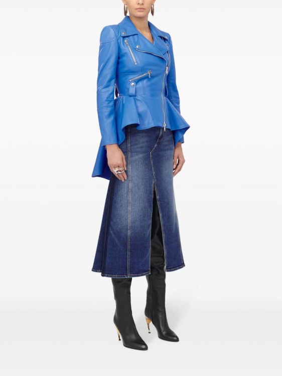 Shop Alexander Mcqueen Blue Kickback Denim Midi Skirt