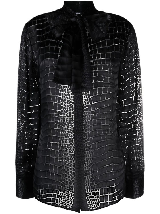 Shop Versace Black Croc-effect Devore Shirt