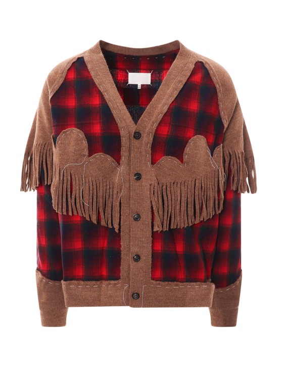 Shop Maison Margiela Pendleton Wool Cardigan With Work-in-progress Stitchings In Red