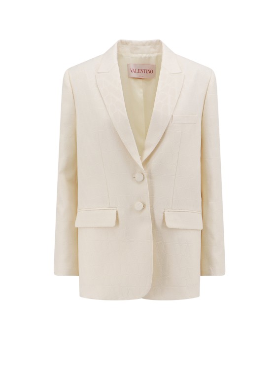 Shop Valentino Wool And Silk Blazer With Toile Iconographe Motif In Neutrals