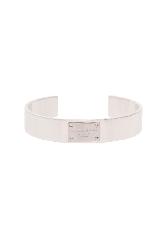 Dolce & Gabbana Silver-colored Bracelet With Logo Plaque In Brass
