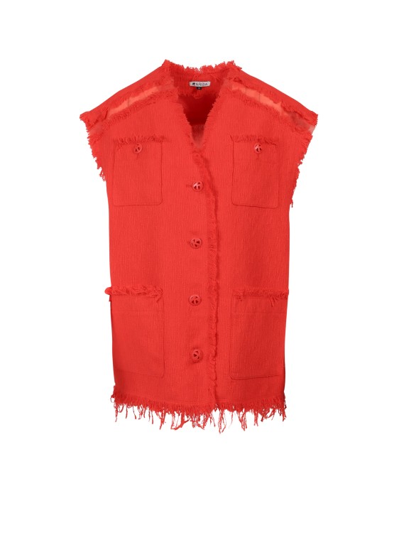 Krizia Tweed Vest With Frayed Profiles In Red