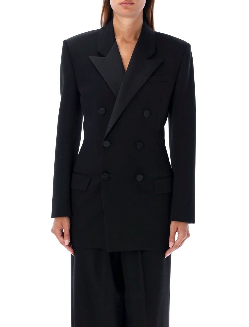 Saint Laurent Leger Armure Double-breasted Blazer In Black