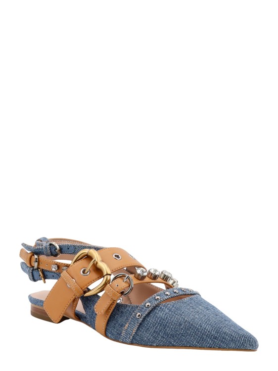 Shop Pinko Denim And Leather Slingback In Blue