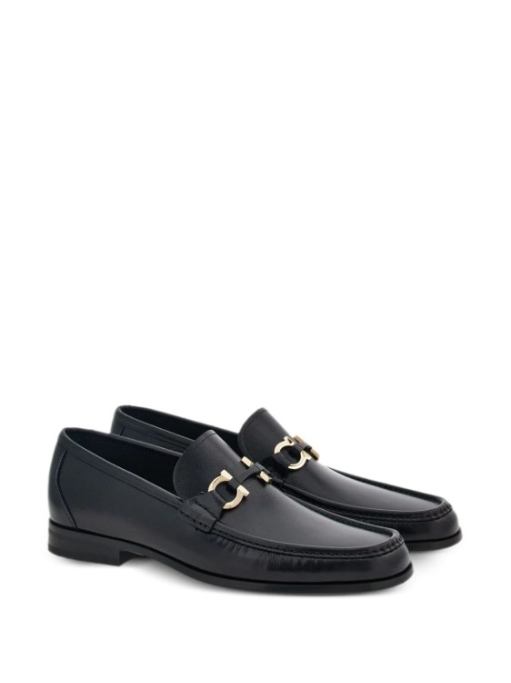 Shop Ferragamo Black Gancini Ornament Loafers