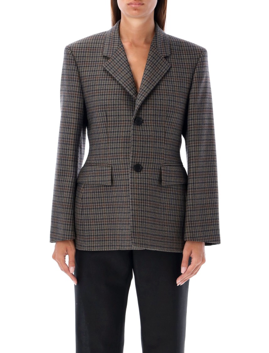 Balenciaga Checked Padded Wool Blazer In Black