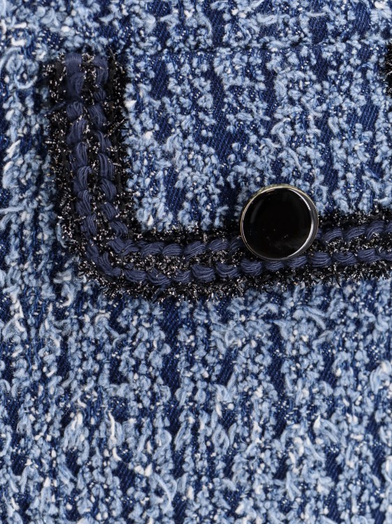 Shop Self-portrait Cotton Blend Skirt With Textured Denim Effect In Blue