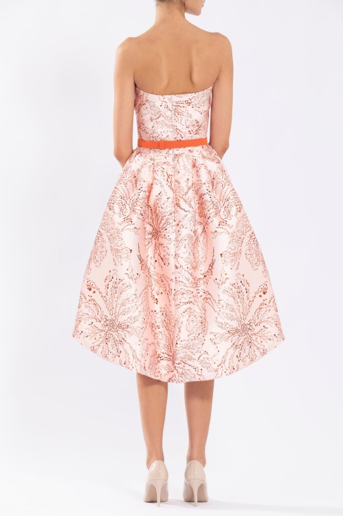 Saiid Kobeisy Printed Strapless Midi Dress In Orange