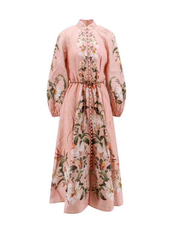 Zimmermann Linen Dress With Floral Print In Pink