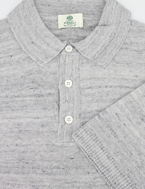 Shop Luigi Borrelli Grey Linen Polo Shirt In White