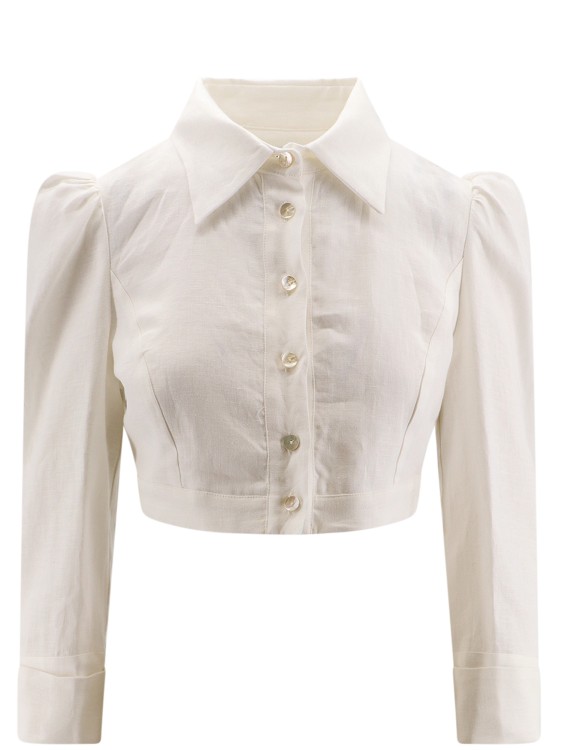 Shop Lavi Crop Fit Linen Shirt In Grey