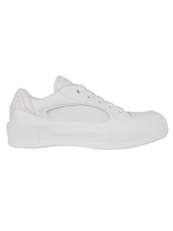 Shop Alexander Mcqueen Skate Sneakers In Canvas And Leather In White