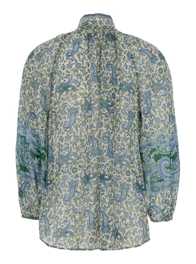 Shop Zimmermann Multicolor Blouse With Embroidery And Puffed Sleeves In Eco Silk