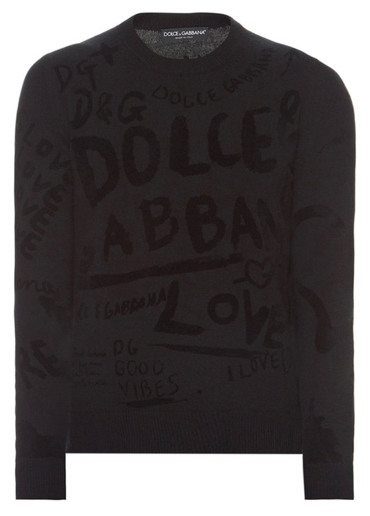 Dolce & Gabbana Black Logo Wool Sweater