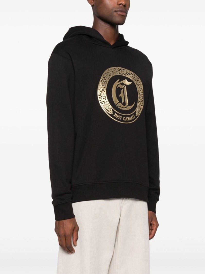 Just Cavalli Hooded Sweatshirt With Signature Logo And Premium Fabric Finish In Black