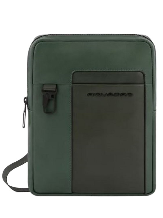 Piquadro Green Leather Shoulder Bag In Black