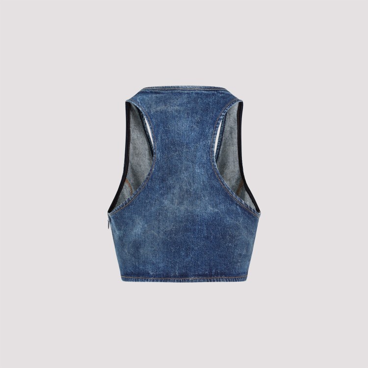 Diesel Denim Crop Top With Jewel Buckle In Blue