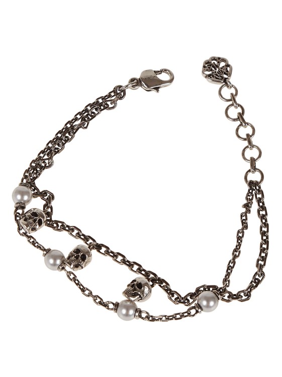 Shop Alexander Mcqueen Antique Silver Finish Double Chain Bracelet In Not Applicable