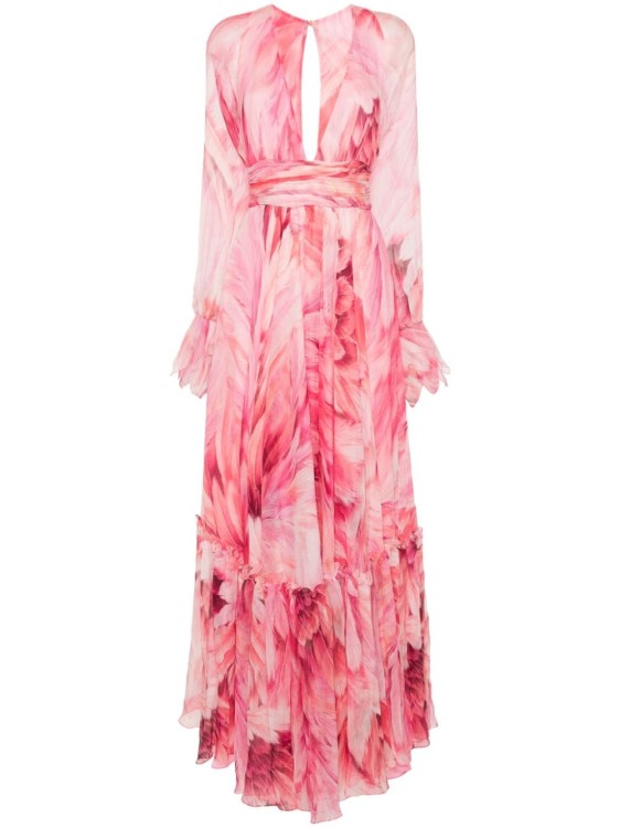 Roberto Cavalli Plumage-print Maxi Dress In Pink