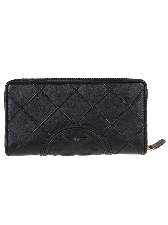 Tory Burch Quilted Leather Zip Wallet In Black