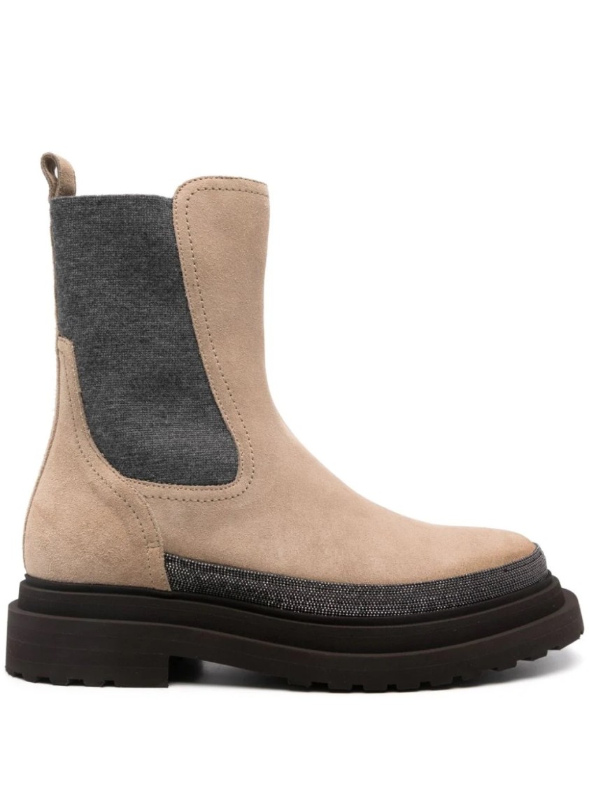 Brunello Cucinelli Suede Chelsea Boots In Brown