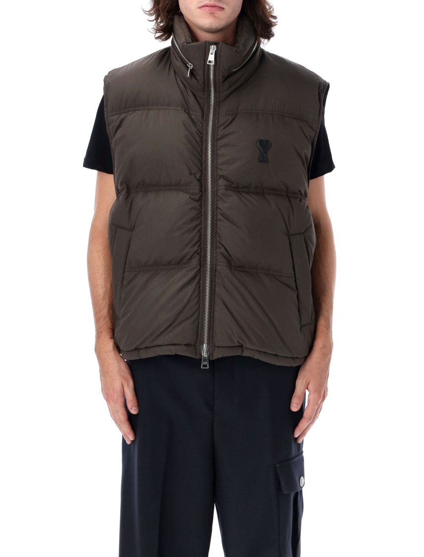 Shop Ami Alexandre Mattiussi Ami Logo Down Vest In Brown