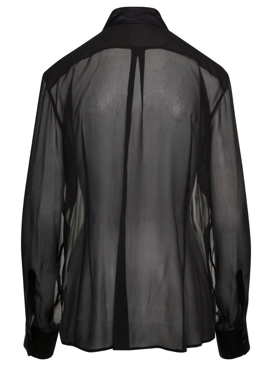 Shop Dolce & Gabbana Black Sheer Shirt With Pointed Collar In Stretch Silk