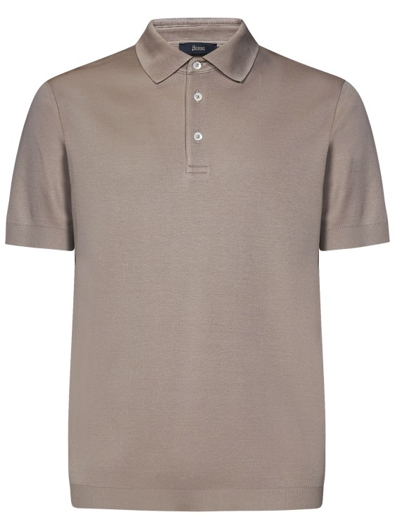 Shop Herno Short-sleeved Light Taupe Tricot-effect Cotton Piqué Polo Shirt In Grey