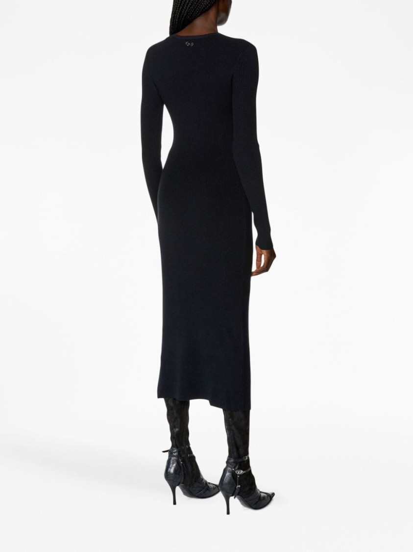 Diesel Cut Out-detail Ribbed Midi Dress In Black