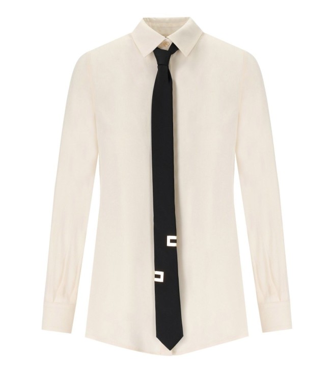 Shop Elisabetta Franchi Butter Shirt With Tie In Neutrals