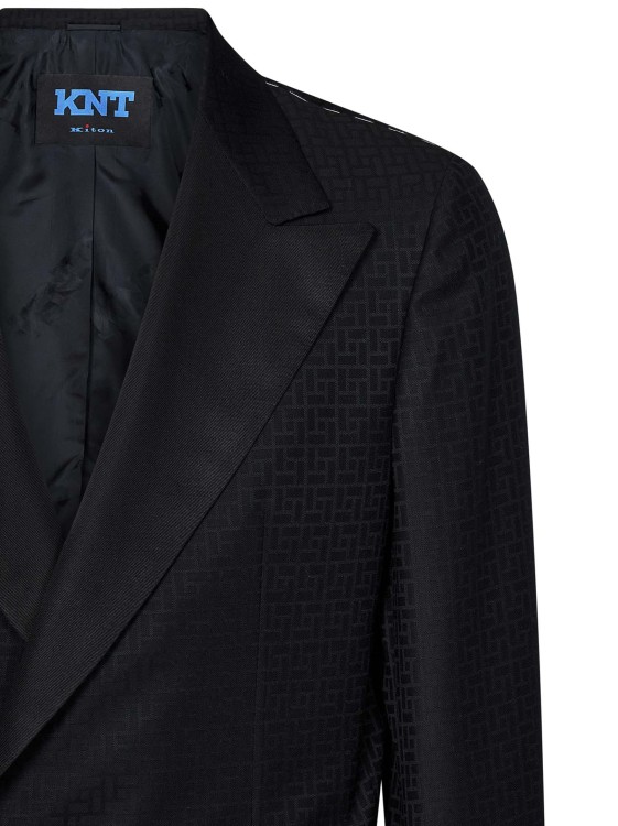 Shop Kiton Black Double-breasted Faux Tuxedo Jacket