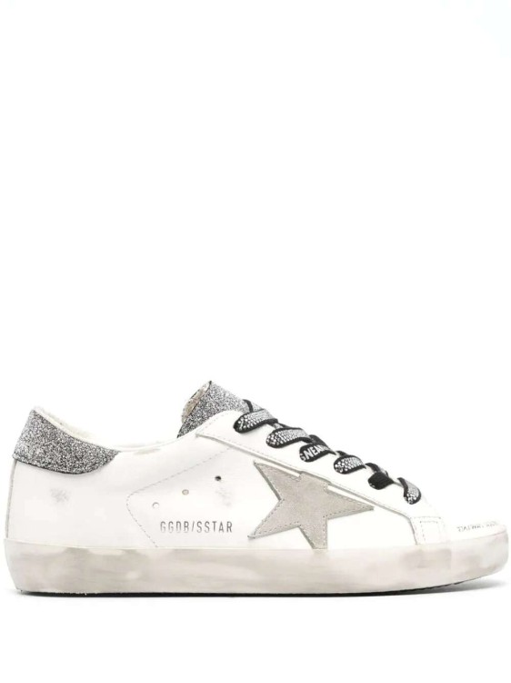 Shop Golden Goose Super-star Crystal Embellished Tongue Leather Sneakers In White