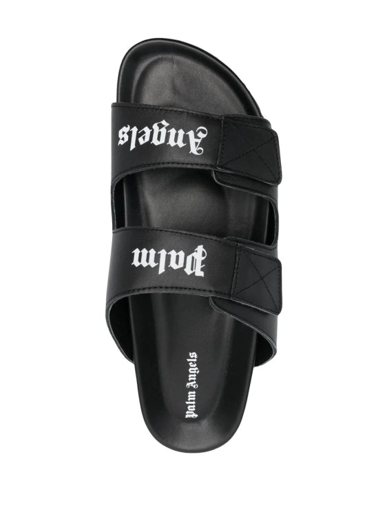 Shop Palm Angels Logo Print Leather Sandals In Black