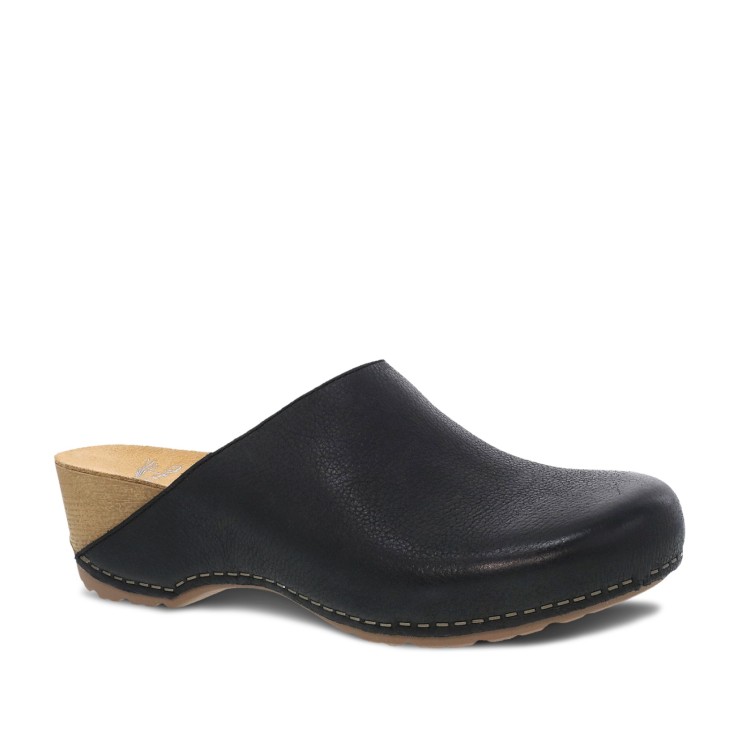 Dansko Black Leather Mule With Contrasting Beige Wedge In Grey