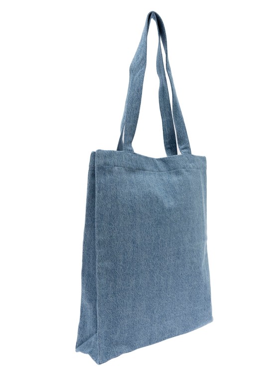 Shop Apc Light Blue Tote Bag With Yellow Logo Print In Cotton Denim