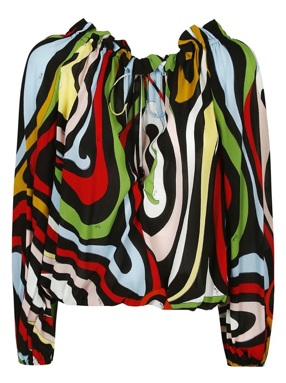 Pucci Marmo-print Off-shoulder Blouse In Black