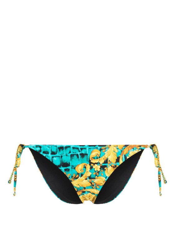 Versace Women's Vita Baroccodile Print String Bikini Bottom In Black