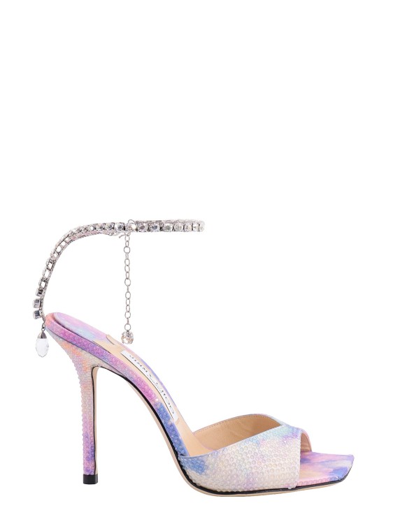 Shop Jimmy Choo Satin Sandals With All-over Rhinestone Detail In Red