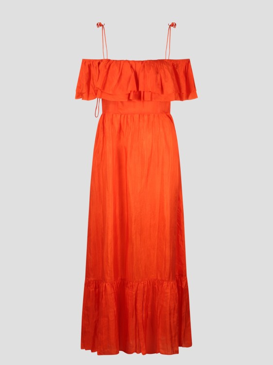 Shop The Rose Ibiza Ruffled Silk Long Dress In Orange