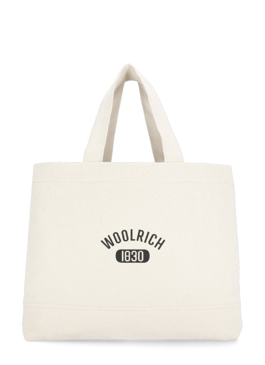 Shop Woolrich Ivory Cotton Shoulder Bag In White