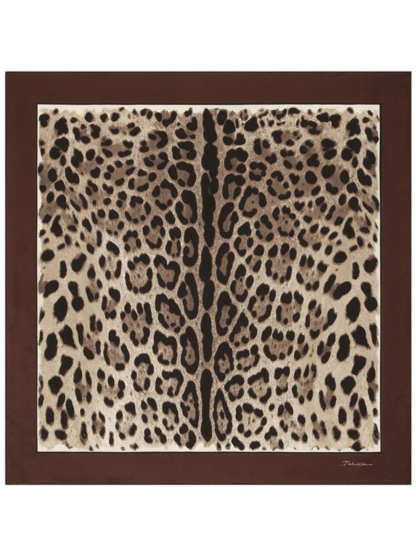 Dolce & Gabbana Silk Leopard Print Scarf In Brown