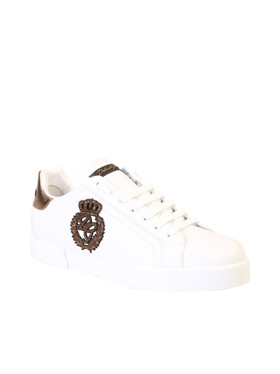 Shop Dolce & Gabbana Patched Leather Sneakers In White