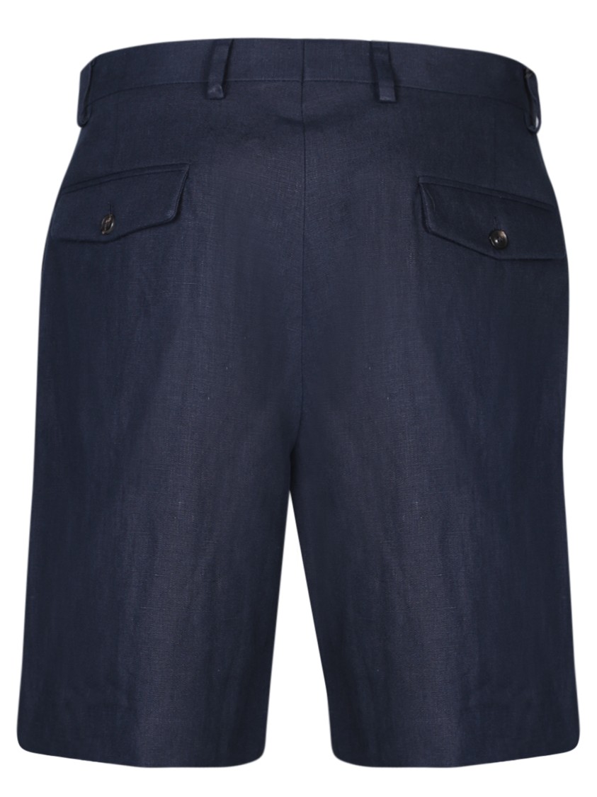 Lardini Classic Linen Bermuda Shorts With Single Pleat And Side Pockets In Black