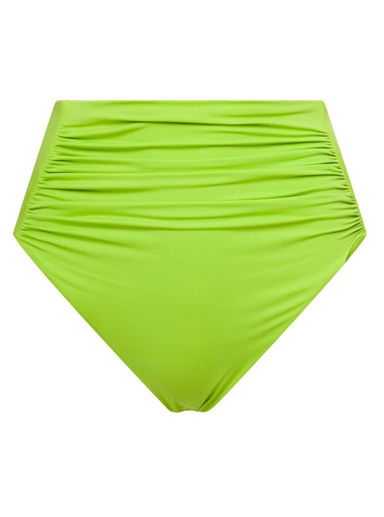 Self-portrait High Waisted Bikini Bottom With Ruched Detailing In Green Polyamide