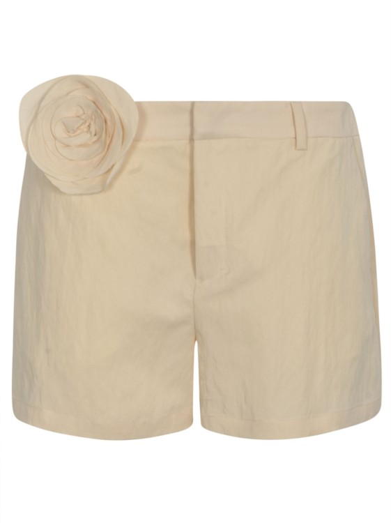 Blumarine Cream White Shorts With Rose Appliqué In Neutral