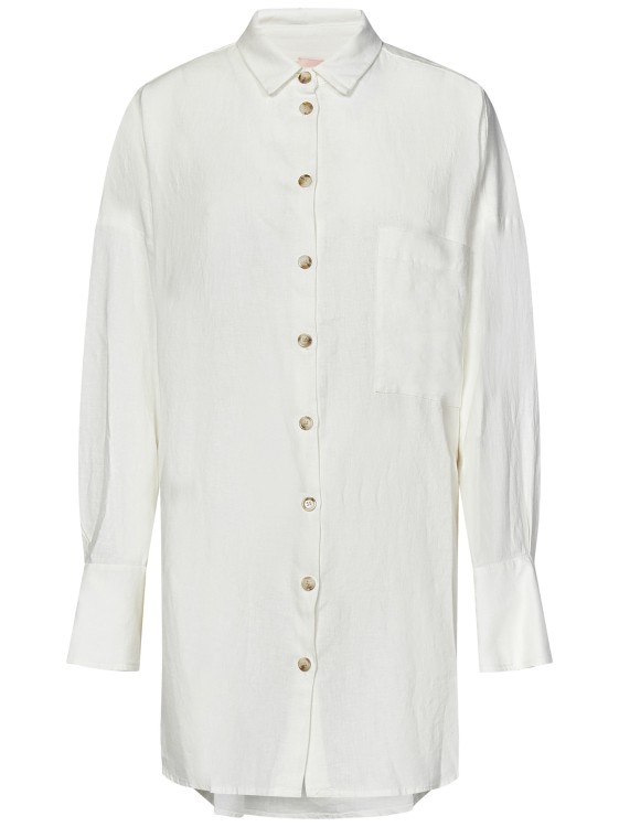 Shop La Semaine Paris Long White Linen And Viscose Shirt