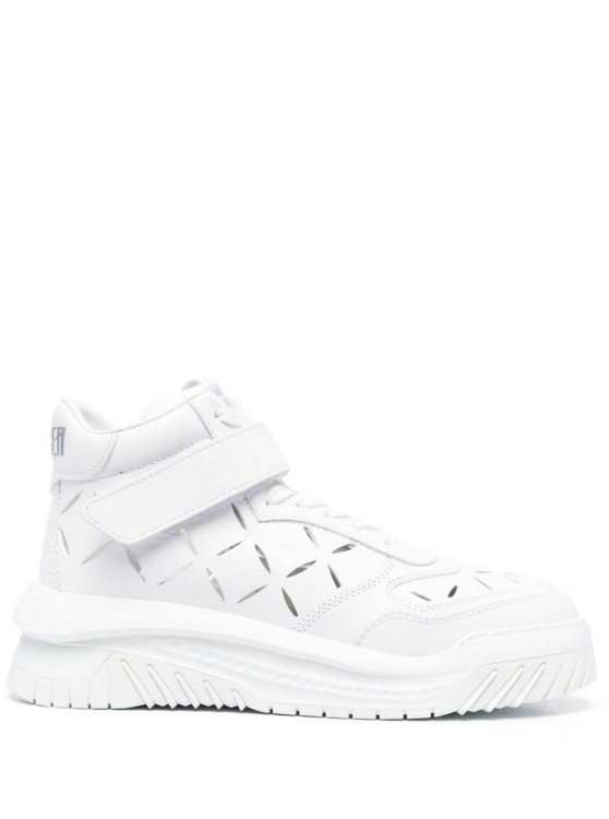 Shop Versace High Top Odyssey Sneakers In White Leather