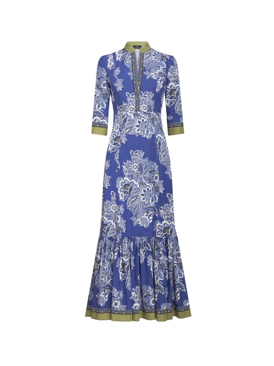 Shop Etro Cotton Dress With Bouquet Bandana Print In Blue